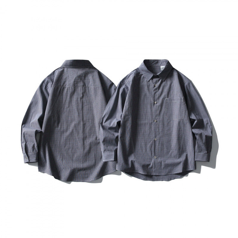 Men's loosely cut oversized shirt with fine Vichy check, chest pocket and rounded hem Fashion Glam