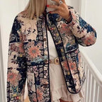 Women's patchwork quilted jacket with floral pattern, straight silhouette and patch pockets Fashion Glam