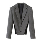 Women's Short Cut Pinstripe Blazer with Side Cut-Outs and Lacing Detail Fashion Glam