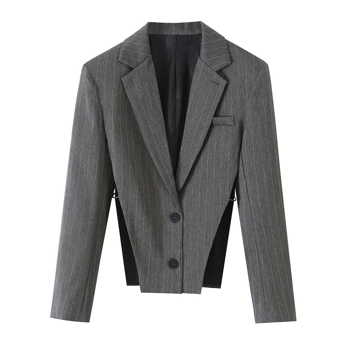 Women's Short Cut Pinstripe Blazer with Side Cut-Outs and Lacing Detail Fashion Glam