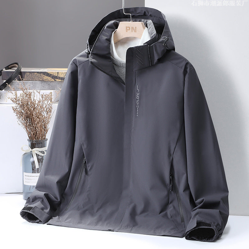 Men's lightweight water-repellent hooded shell jacket with windproof membrane and concealed zipper Fashion Glam
