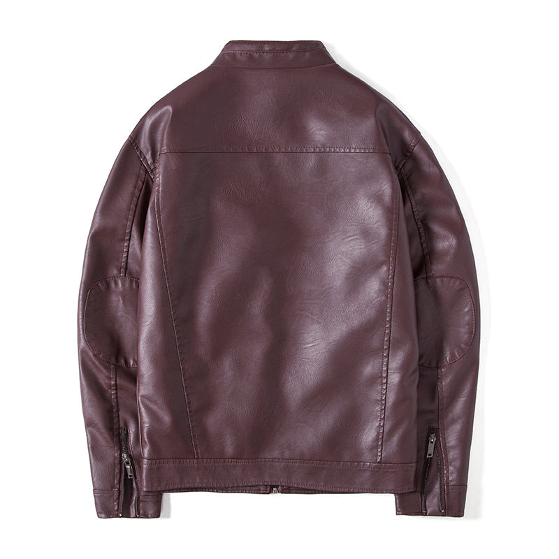 Men's Elegant Faux Leather Blouson Jacket with Stand-Up Collar, Zipper Pockets and Thermal Lining Fashion Glam