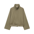 Women's short jacket with high stand-up collar, concealed zipper, and waist belt Fashion Glam