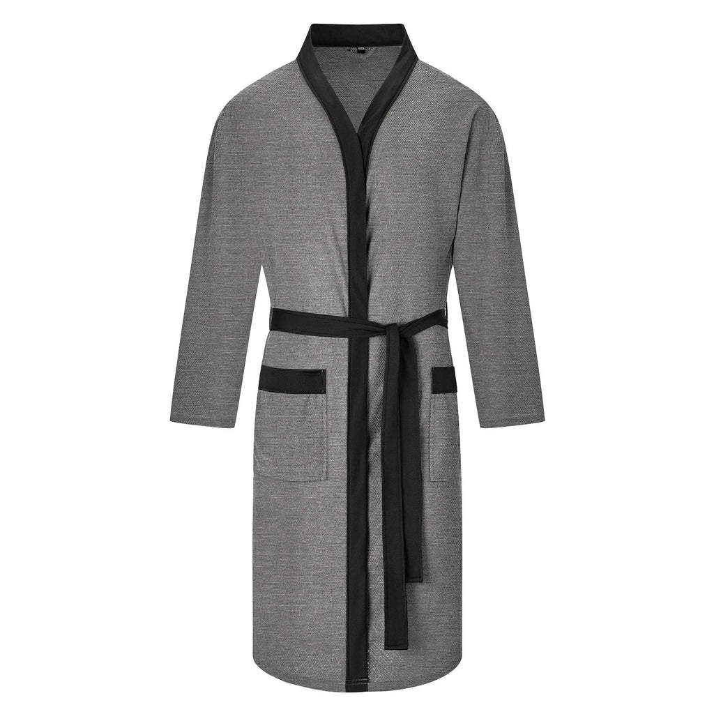 Men's lightweight cotton kimono bathrobe with waffle texture and patch pockets Fashion Glam