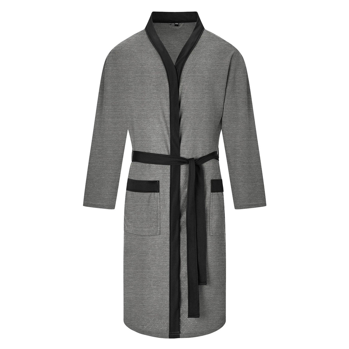 Men's lightweight cotton kimono bathrobe with waffle texture and patch pockets Fashion Glam