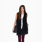 Ladies long sleeveless shaggy faux fur vest with concealing A-line and soft high-pile Fashion Glam