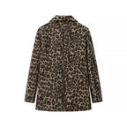 Women's Loose Blazer Coat with Leopard Print and Flap Pockets Fashion Glam
