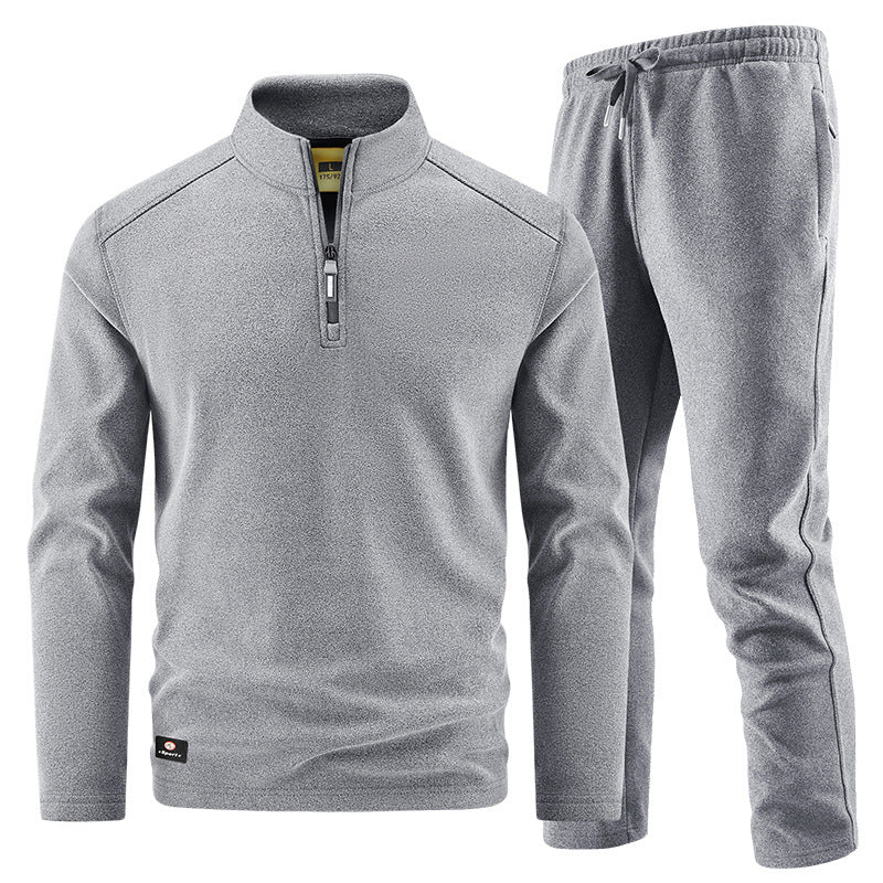 Men's Fleece Training Set with Stand-up Collar and Elastic Waistband Fashion Glam