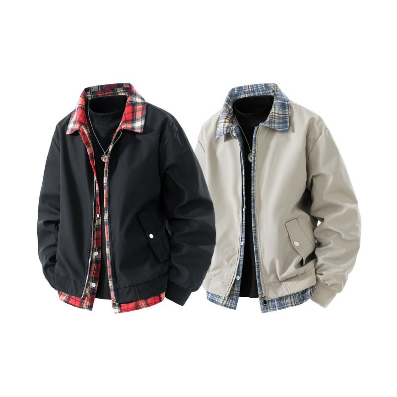 Men's casual two-layer short jacket in a layered look with plaid lining Fashion Glam