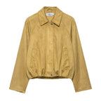 Women's short-cut suede look bomber jacket with raglan sleeves and elastic hem Fashion Glam