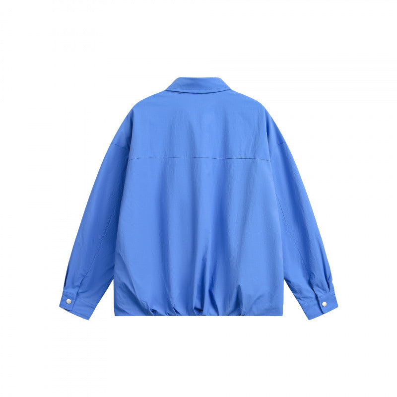 Unisex Boxy Shirt Jacket with Snap Button Placket, Shirt Collar and Elastic Hem Fashion Glam