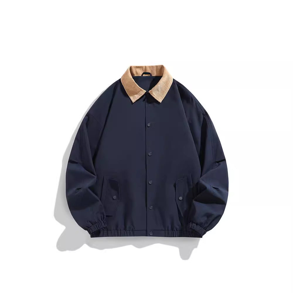 Men's Oversized Blouson with Cord Collar, Snap Button Closure, and Flap Pockets Fashion Glam