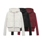 Women's short cut hybrid padded jacket with hood, ribbed cuffs and drawstring Fashion Glam