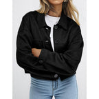 Women's short suede-look jacket with patch pockets and shirt collar Fashion Glam
