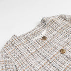 Women's Boxy Boucle Tweed Jacket with Gold Button Detail and Lightweight Lining Fashion Glam