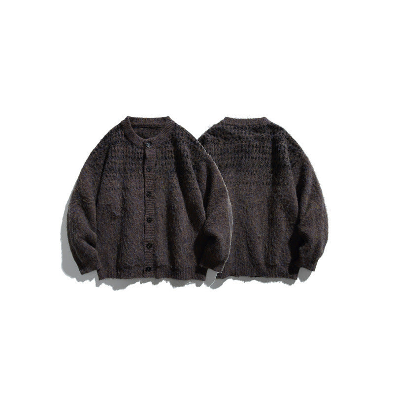Women's Chunky Knit Oversized Cardigan in Mohair Look with Round Neckline and Button Placket Fashion Glam