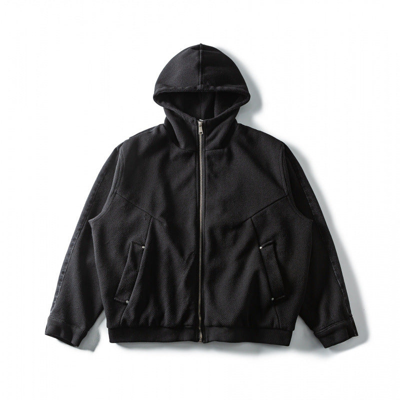 Unisex Boxy Hooded Jacket made of textured cotton blend with full zip and flap pockets Fashion Glam