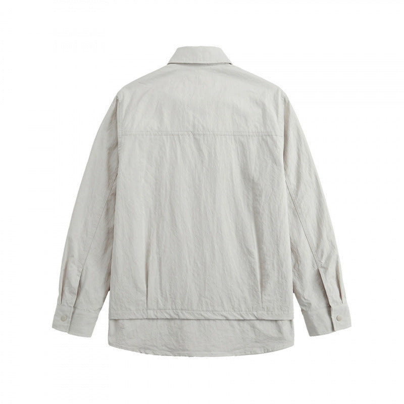 Unisex Oversized Shirt Jacket with Two-Layer Hem, Chest Welt Pocket and Structured Cotton Blend Fashion Glam