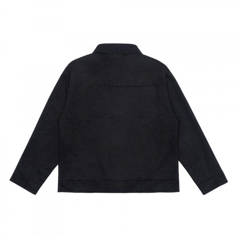 Unisex Boxy Transitional Jacket with Velvet Texture, Shirt Collar and Diagonal Insert Pockets Fashion Glam