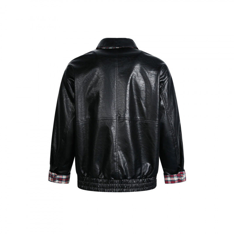 Men's faux leather blouson with check lining, zipper and elastic hem Fashion Glam