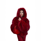 Women's Hooded Faux Fur Jacket with Voluminous Shaggy Silhouette Fashion Glam