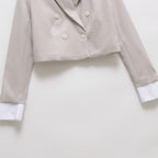 Women Cropped Double-Breasted Blazer with Lapel Collar Fashion Glam