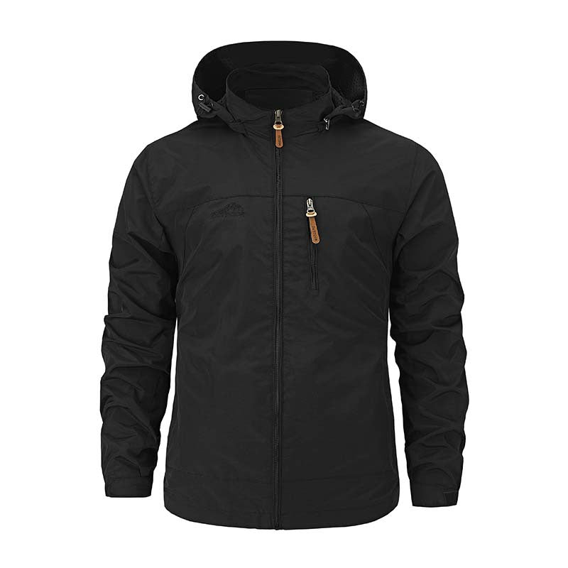 Men's Multifunctional Softshell Outdoor Jacket with Hood, Chest Zipper, and Breathable Lining Fashion Glam