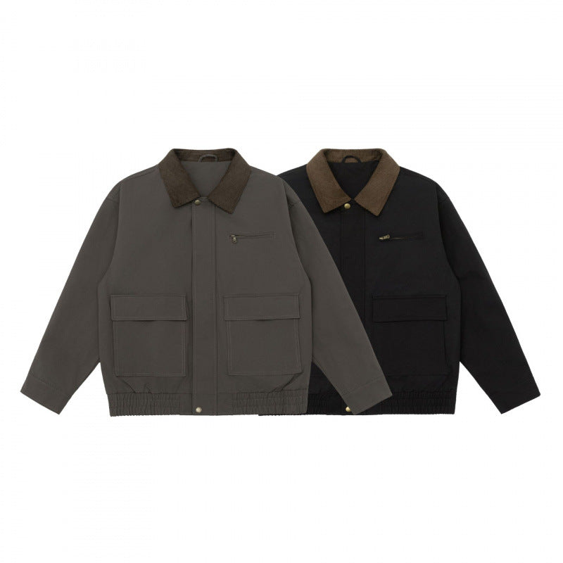 Unisex Boxy Utility Jacket with Cord Collar, Patch Pockets, and Elastic Hem Fashion Glam