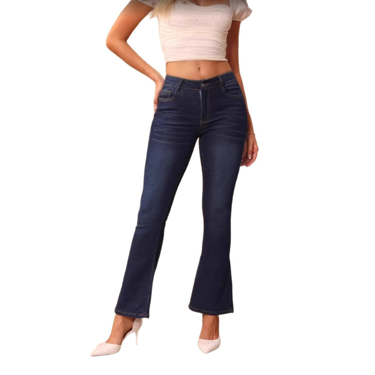 Women's high-waisted bootcut jeans with sculpting hip band Fashion Glam