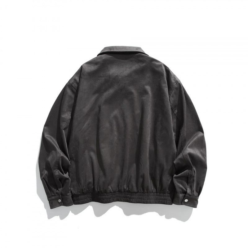 Men's short bomber-style jacket made of microfiber suede with zipper Fashion Glam