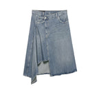 Women's Asymmetrical Denim Wrap Skirt with Inserts and Pockets Fashion Glam