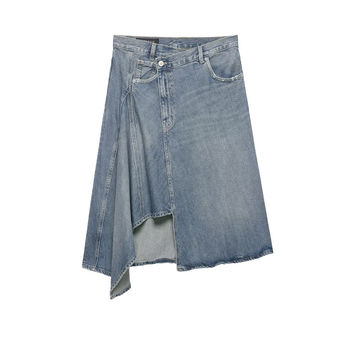 Women's Asymmetrical Denim Wrap Skirt with Inserts and Pockets Fashion Glam