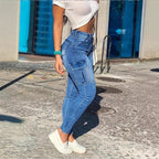Women's high-waisted shaping skinny jeans with cargo pockets and super stretch denim Fashion Glam