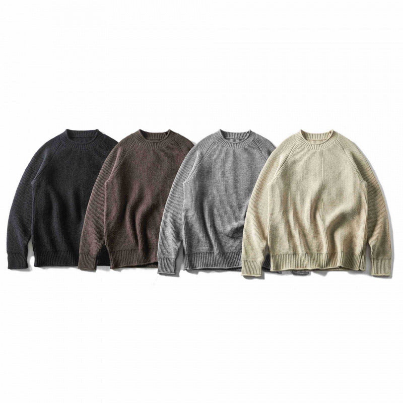 Unisex Coarse Knitted Round Neck Sweater in Oversized Boxy Cut with Raglan Sleeves Fashion Glam