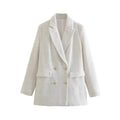 Women's Double-Breasted Boucle Tweed Blazer with Shawl Collar and Flap Pockets Fashion Glam
