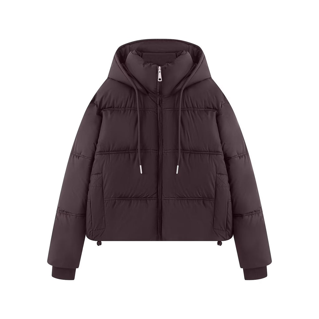 Women's Cropped Padded Jacket with High Hood, Drawstring and Ribbed Cuffs Fashion Glam