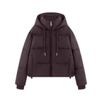 Women's Cropped Padded Jacket with High Hood, Drawstring and Ribbed Cuffs Fashion Glam