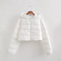 Women Short Quilted Hooded Puffer Jacket with Drawstring and Zipper Fashion Glam