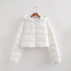 Women Short Quilted Hooded Puffer Jacket with Drawstring and Zipper Fashion Glam