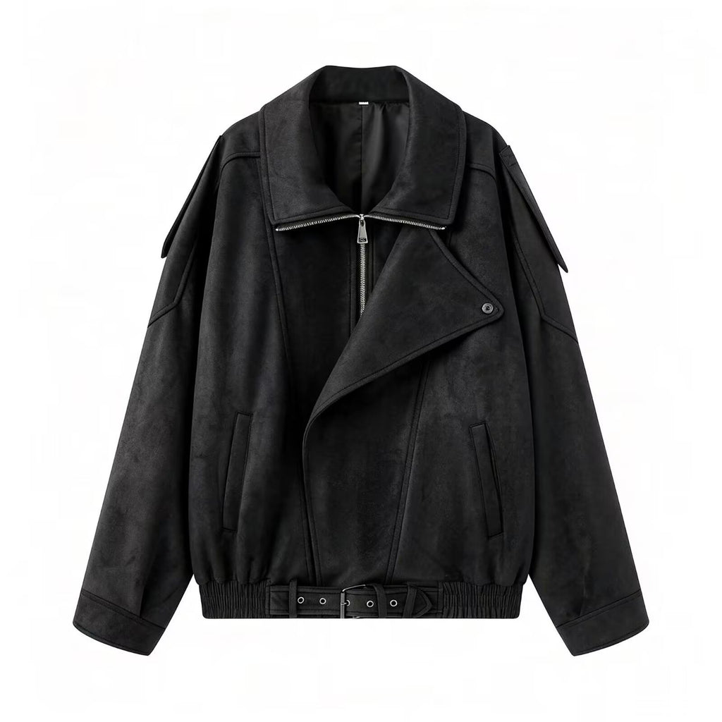 Women Oversize Bomber Jacket with Wide Lapel Collar, Waist Belt and Shoulder Epaulettes Fashion Glam