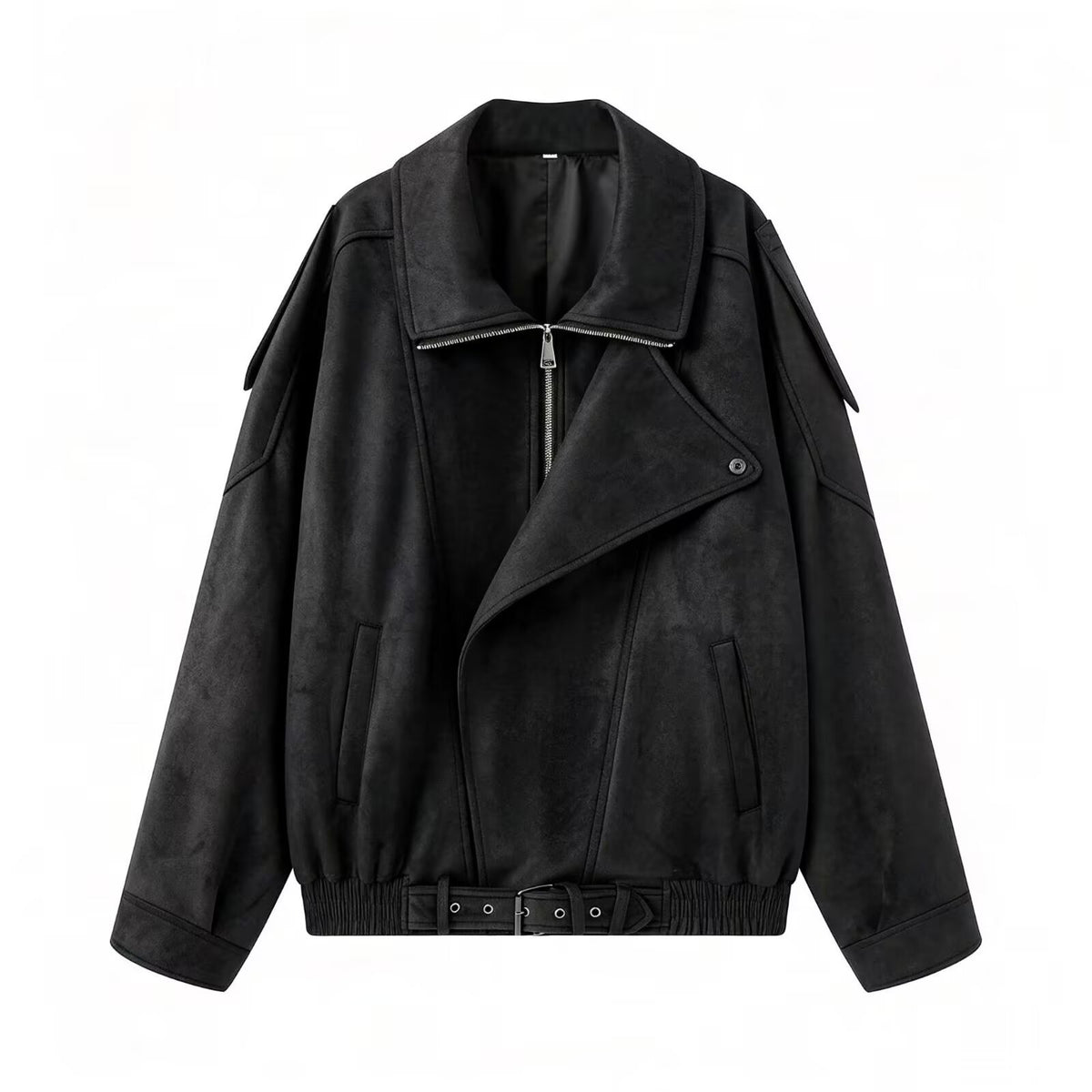 Women Oversize Bomber Jacket with Wide Lapel Collar, Waist Belt and Shoulder Epaulettes Fashion Glam