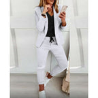 Women's Two-Piece Stretch Jersey Blazer Set with Drawstring Jogging Pants Fashion Glam
