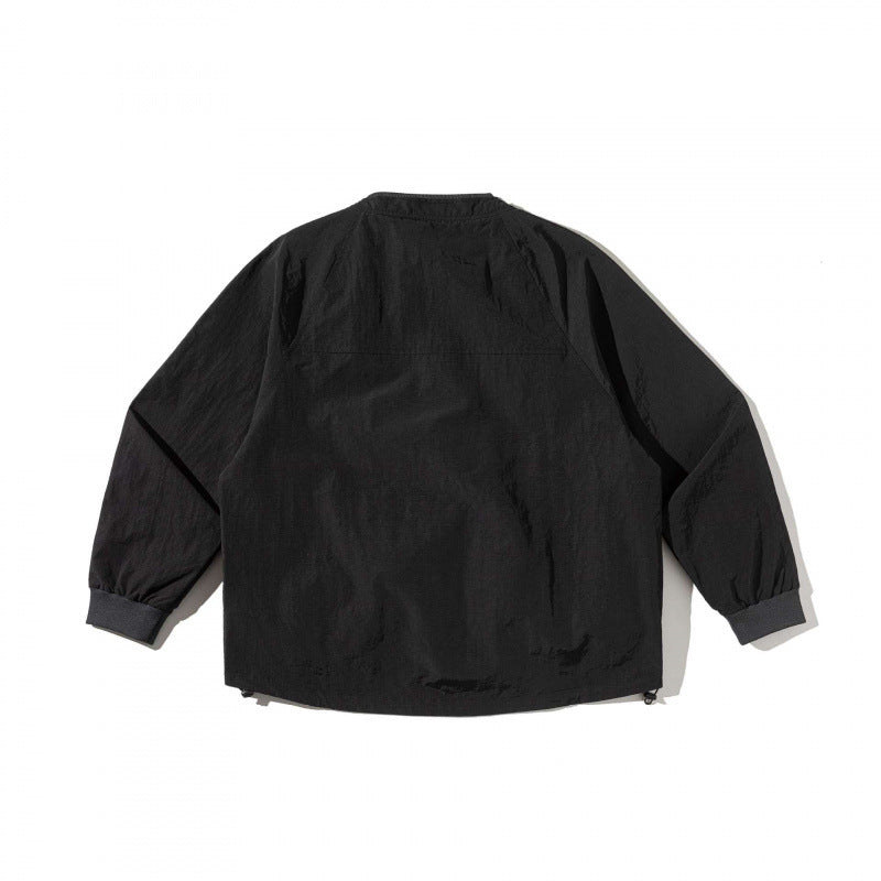 Unisex Short Cut Boxy Overlayer Jacket in Utility Style with Flap Pockets and Drawstring Fashion Glam