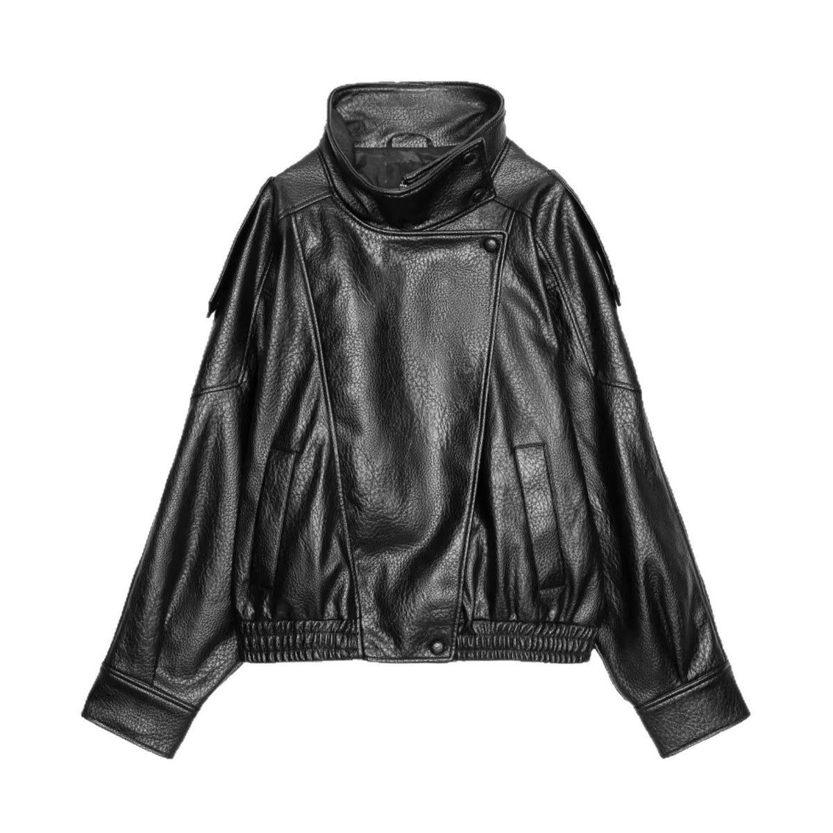 Women's faux leather crossover jacket in bomber style with high stand-up collar Fashion Glam