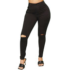 Women's Waist-Cinching Superstretch Skinny Jeans with Knee Cutouts Fashion Glam