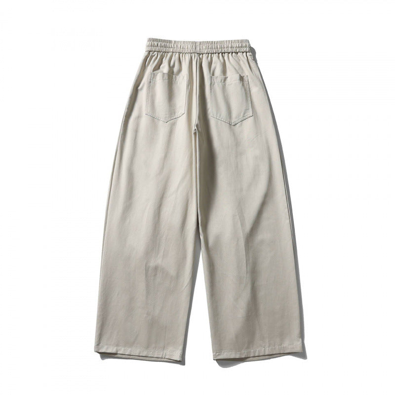 [Unisex] Wide linen blend pants with elastic waistband and drawstring Fashion Glam