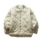 Unisex Lightweight Boxy Puffer Jacket with distinctive diamond quilting, front round pockets, and ribbed collar Fashion Glam
