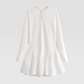 Women Loose Long Sleeve Tunic Dress with Henley Button Placket and Tiered Skirt Fashion Glam