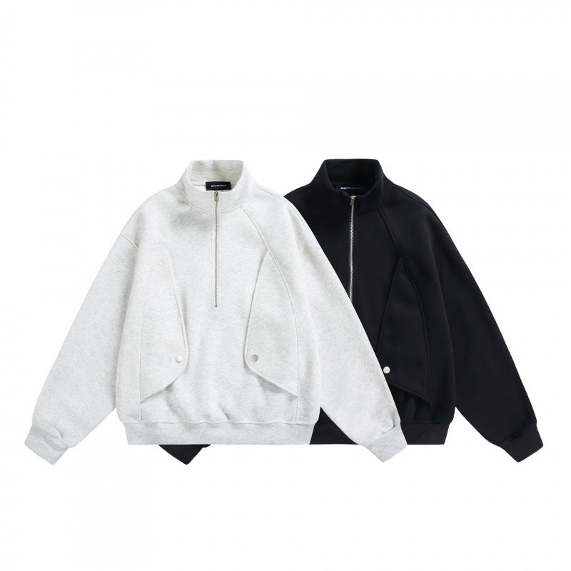 Unisex Oversize-Halfzip-Sweatshirt with Stand-up Collar and Flap Pockets Fashion Glam