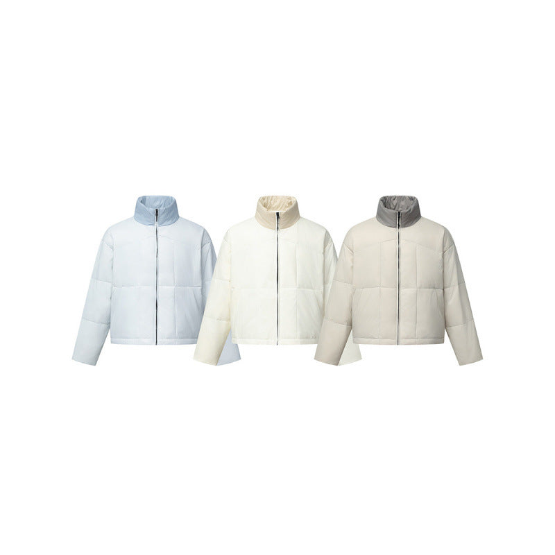 Unisex Boxy Puffer Jacket with Stand Collar in Contrast Design and Square Quilting Fashion Glam